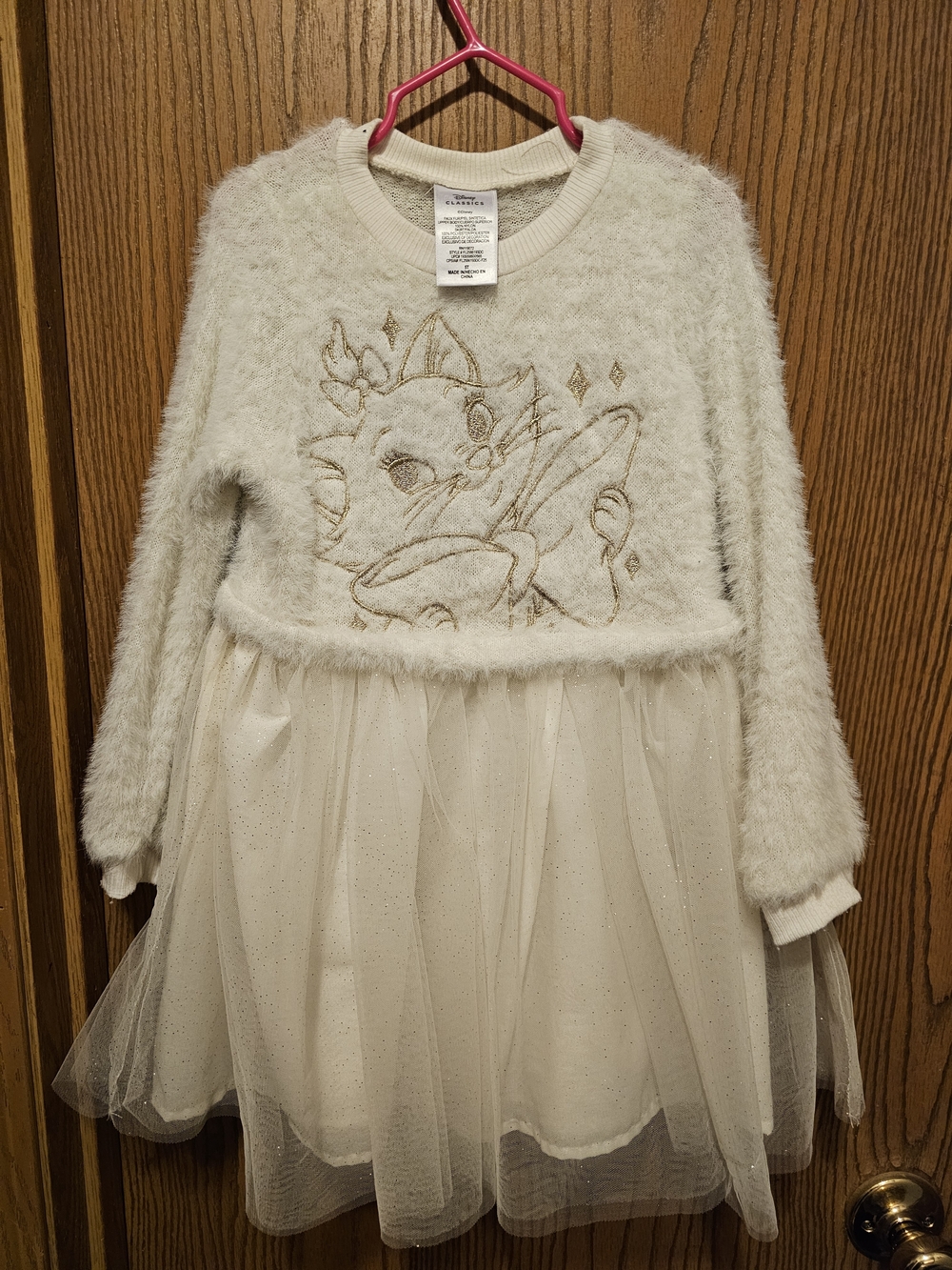 Disney Cream Fuzzy Knit & Sparkle Tulle Dress